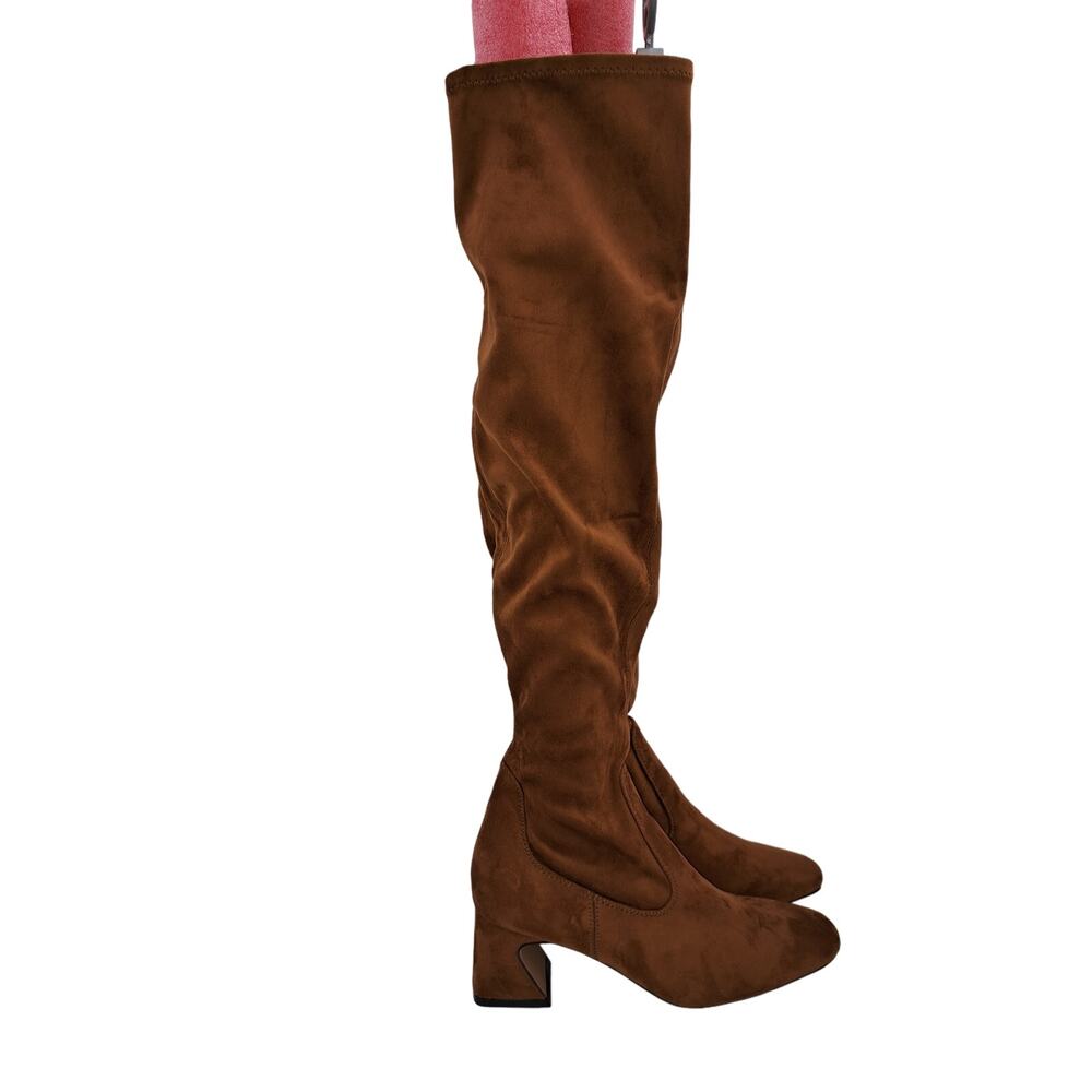 Dream Pairs Over The Knee Caramel Brown Low Sculpted Heel Elastic Band Boots 9